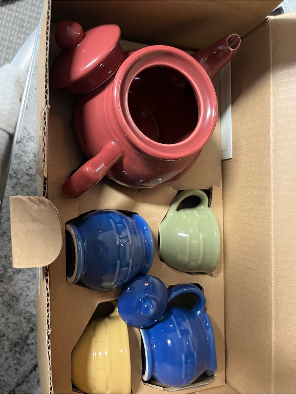 Longaberger Colorful Ceramic Tea Set with Teapot and Cups - Picture 7 of 10